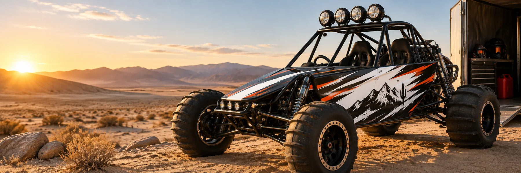 Illustrative Sand Rail Decals vinyl application in a realistic panoramic lifestyle scene.