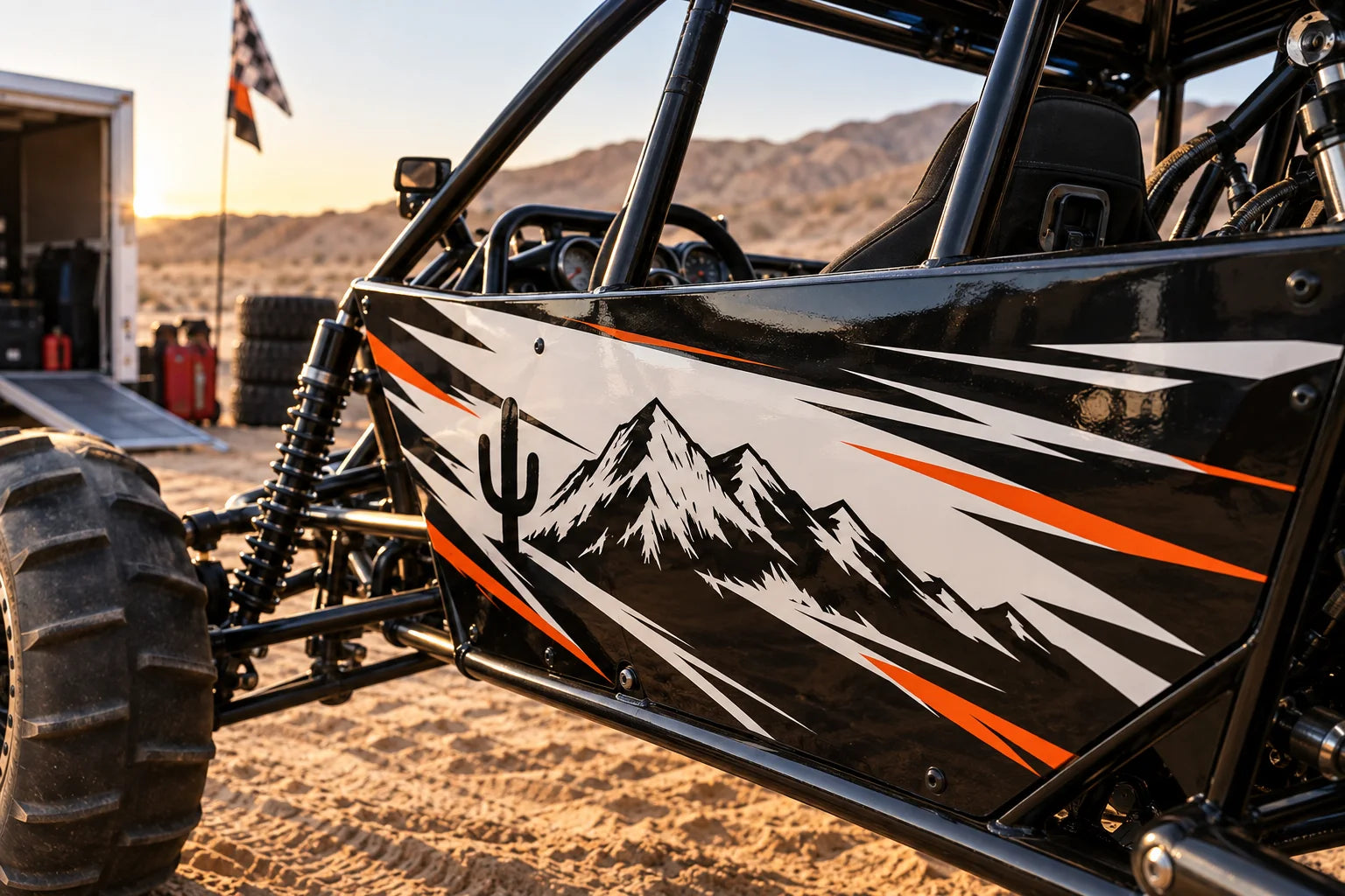 Illustrative Sand Rail Decals vinyl application in a realistic separate close-up lifestyle scene.