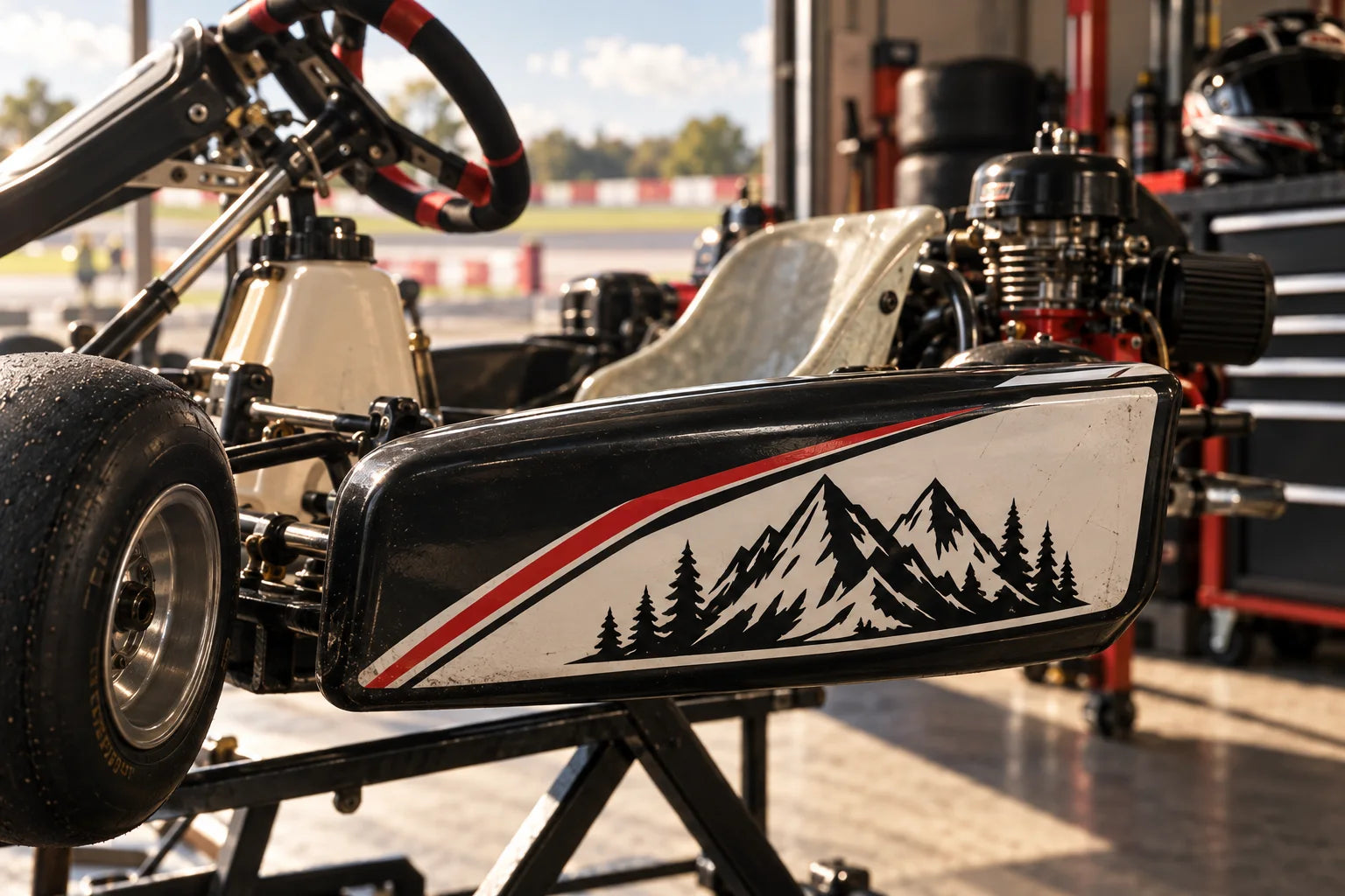 Illustrative Go Kart Decals vinyl application in a realistic separate close-up lifestyle scene.