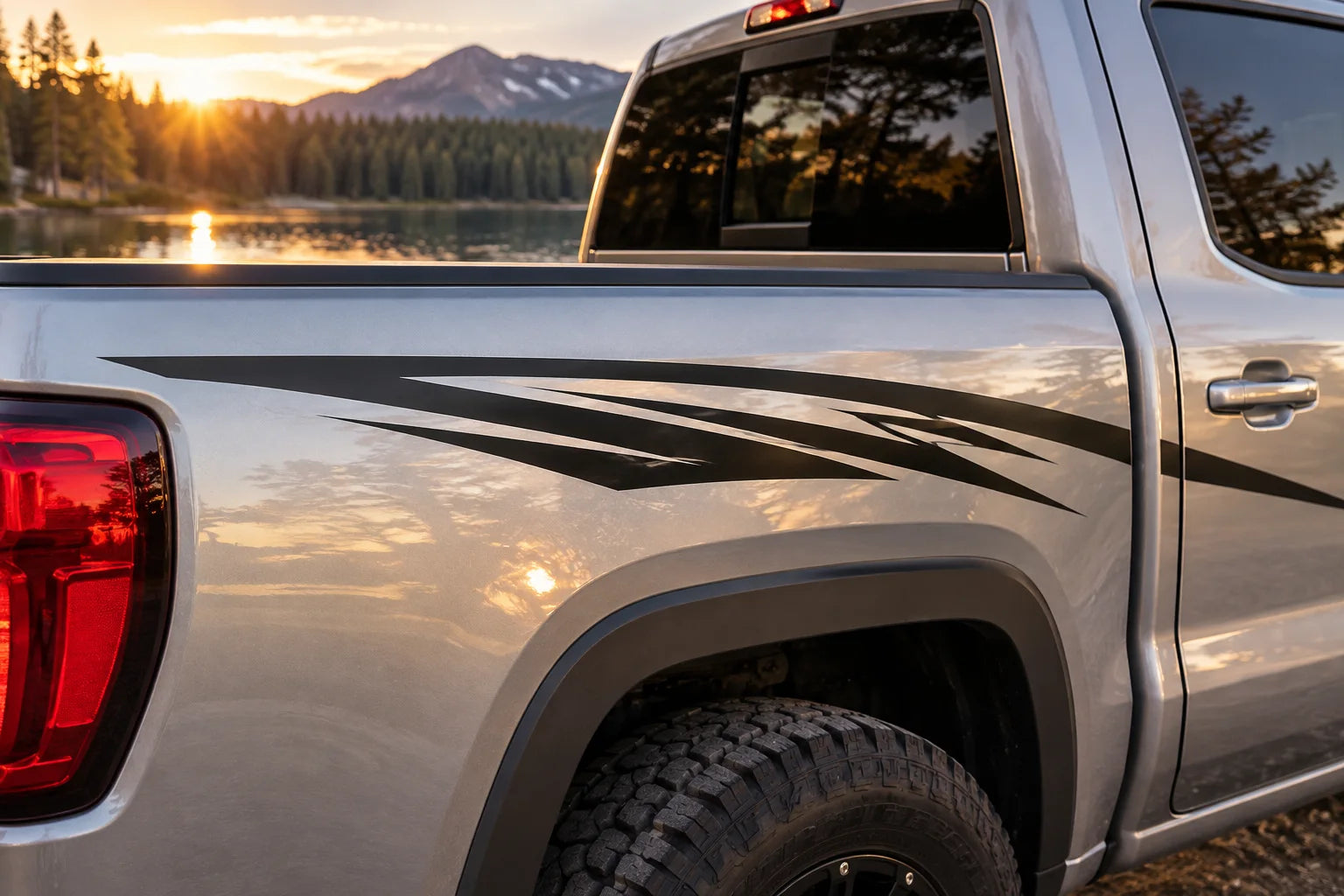 Illustrative Truck & SUV Decals vinyl application in a realistic separate close-up lifestyle scene.