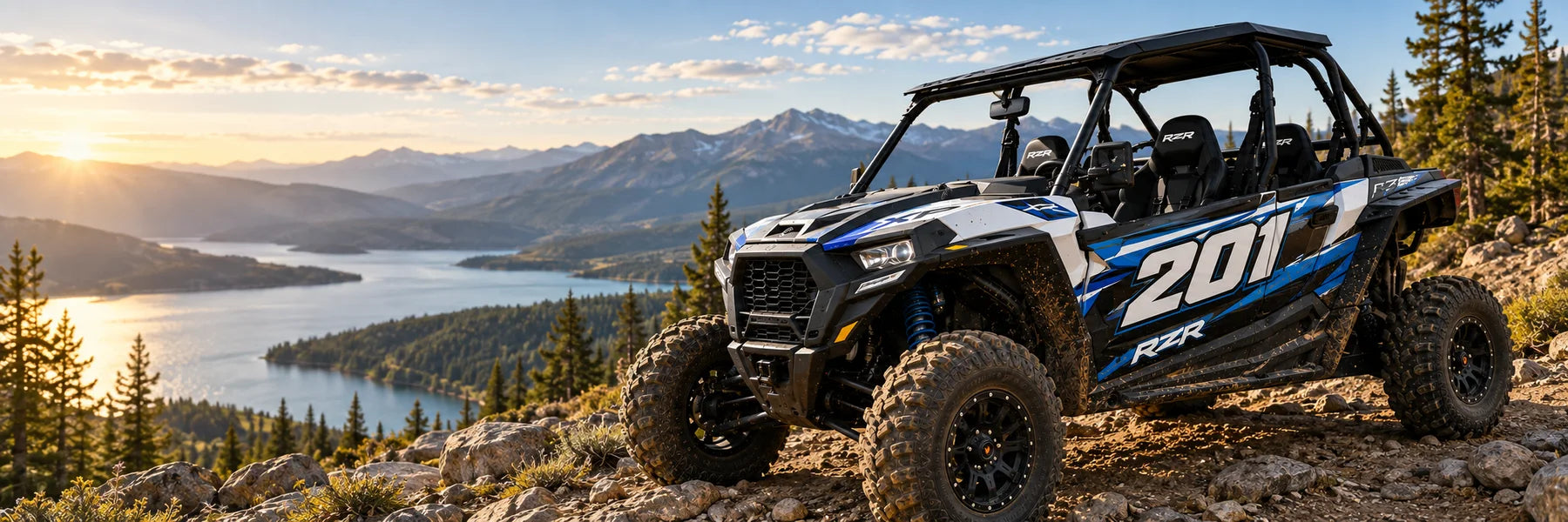 Illustrative UTV Decals vinyl application in a realistic panoramic lifestyle scene.