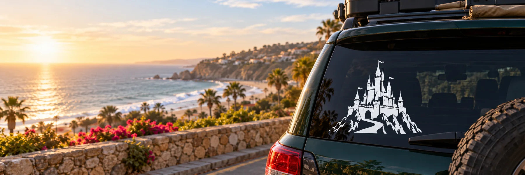 Illustrative Castle Decals vinyl application in a realistic panoramic lifestyle scene.