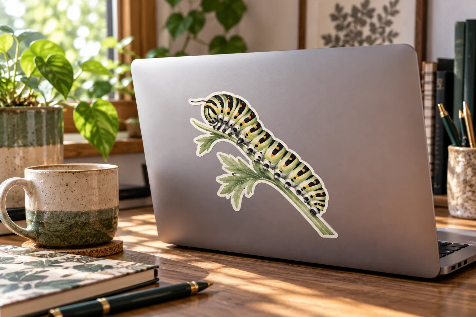 Illustrative Caterpillar Decals vinyl application in a realistic separate close-up lifestyle scene.