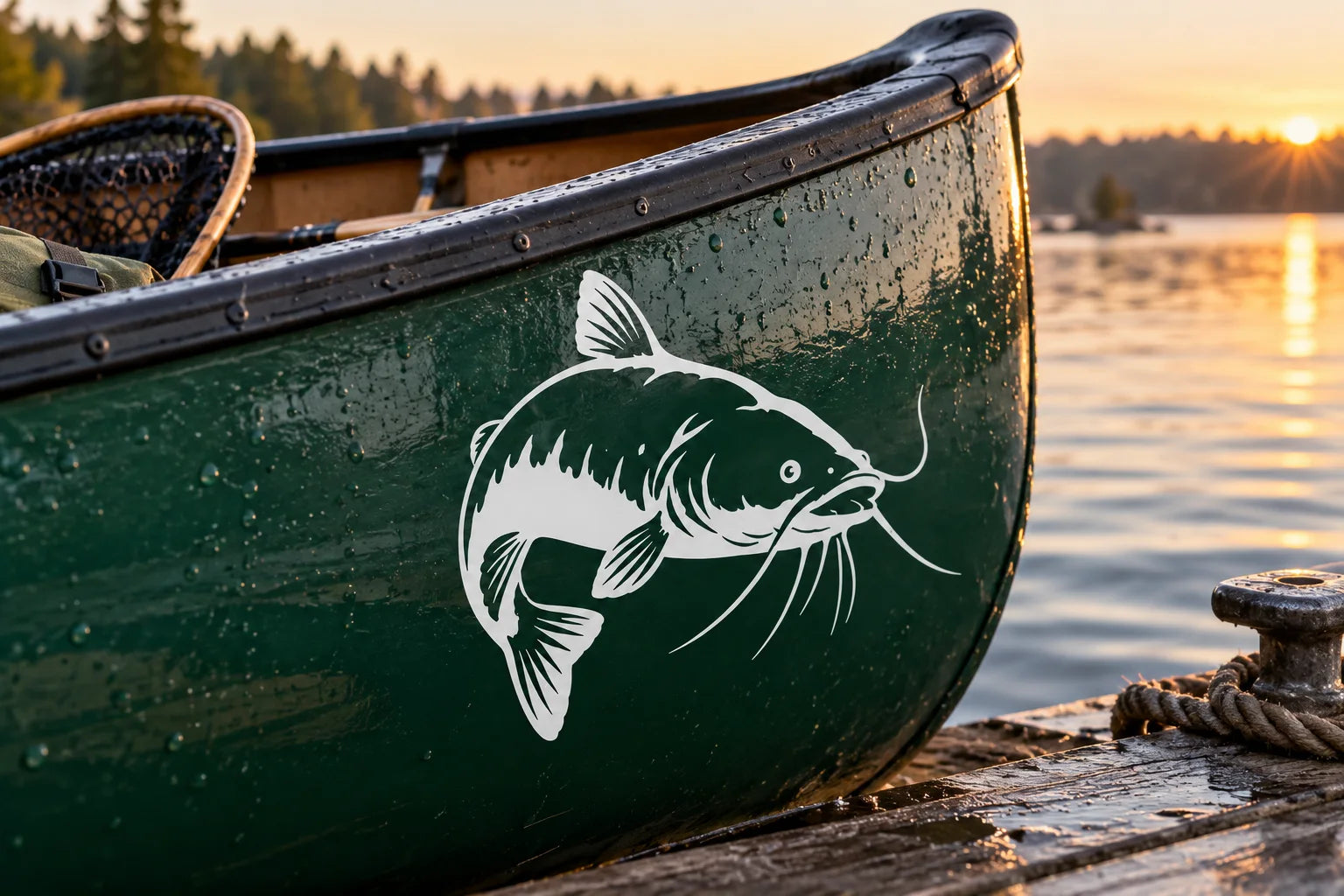 Illustrative Catfish Decals vinyl application in a realistic separate close-up lifestyle scene.