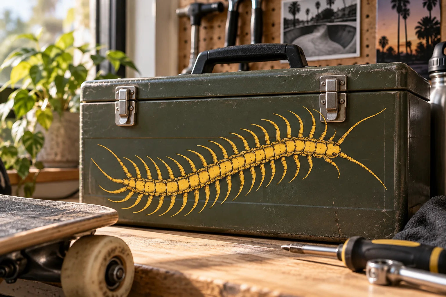 Illustrative Centipede Decals vinyl application in a realistic separate close-up lifestyle scene.