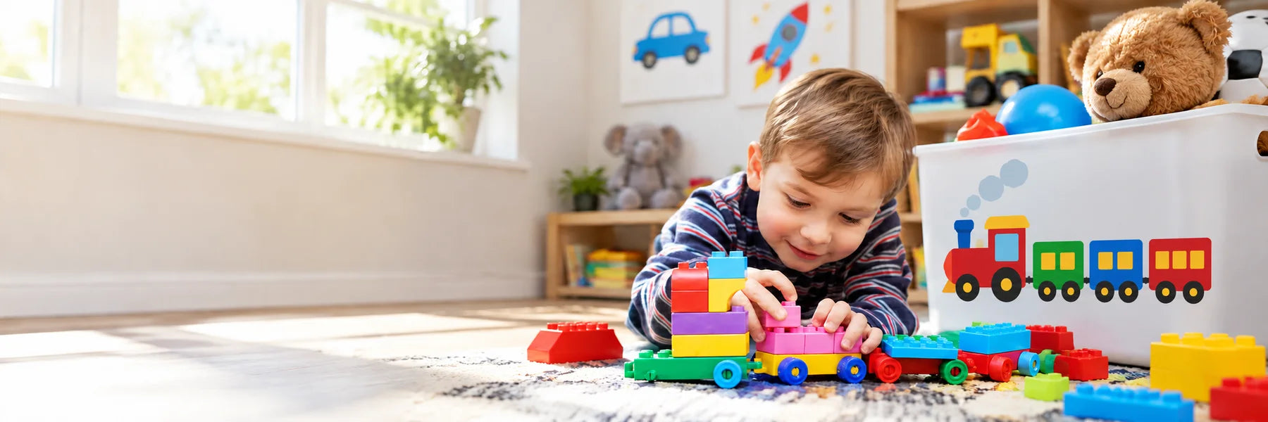 Illustrative Children Toy Decals vinyl application in a realistic panoramic lifestyle scene.