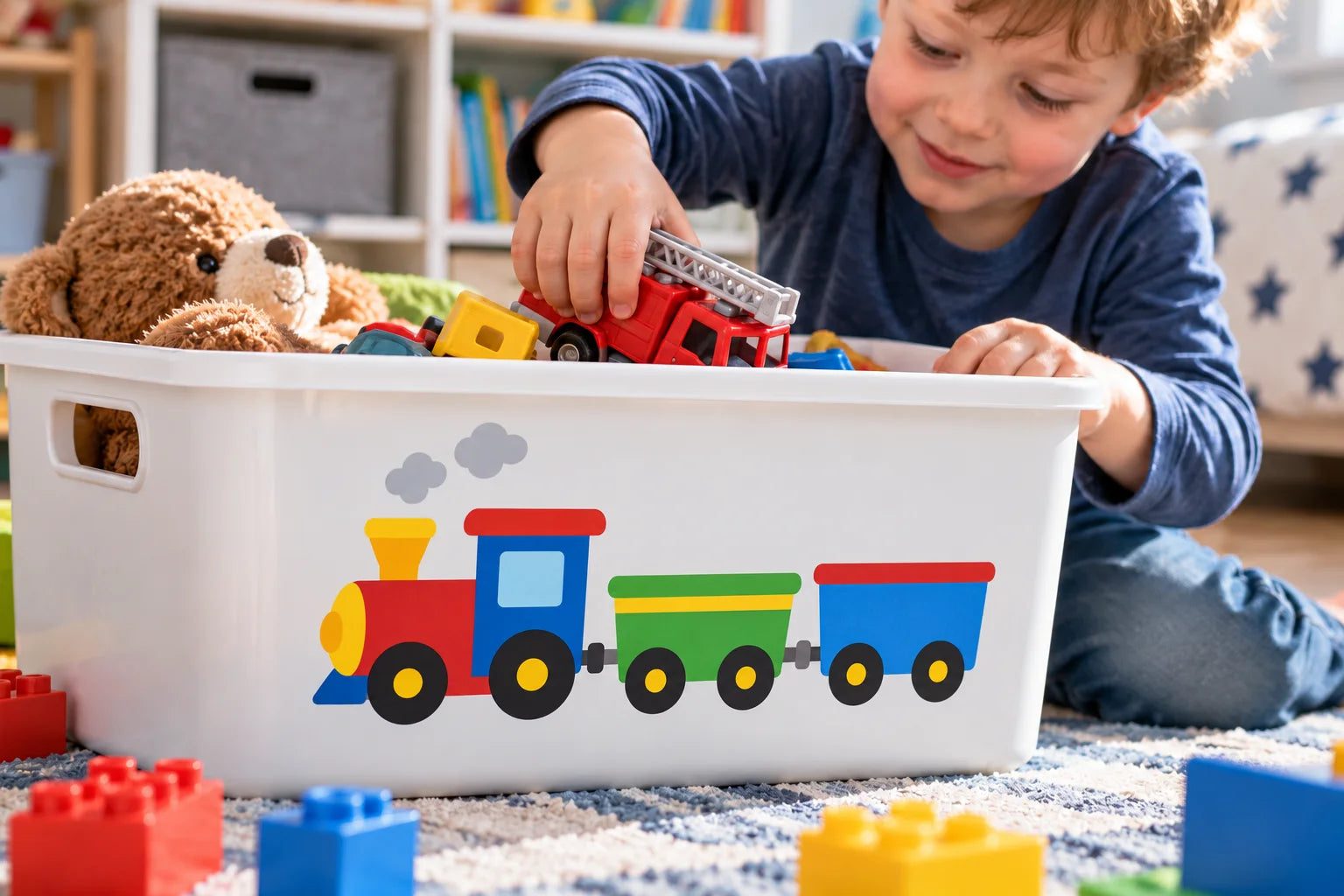 Illustrative Children Toy Decals vinyl application in a realistic separate close-up lifestyle scene.