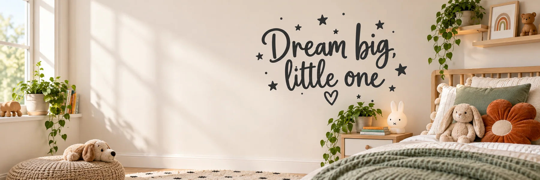 Illustrative Children Quote Decals vinyl application in a realistic panoramic lifestyle scene.