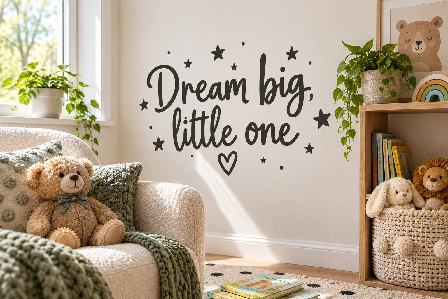 Illustrative Children Quote Decals vinyl application in a realistic separate close-up lifestyle scene.