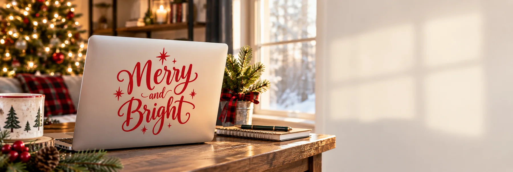 Illustrative Christmas Quote Decals vinyl application in a realistic panoramic lifestyle scene.