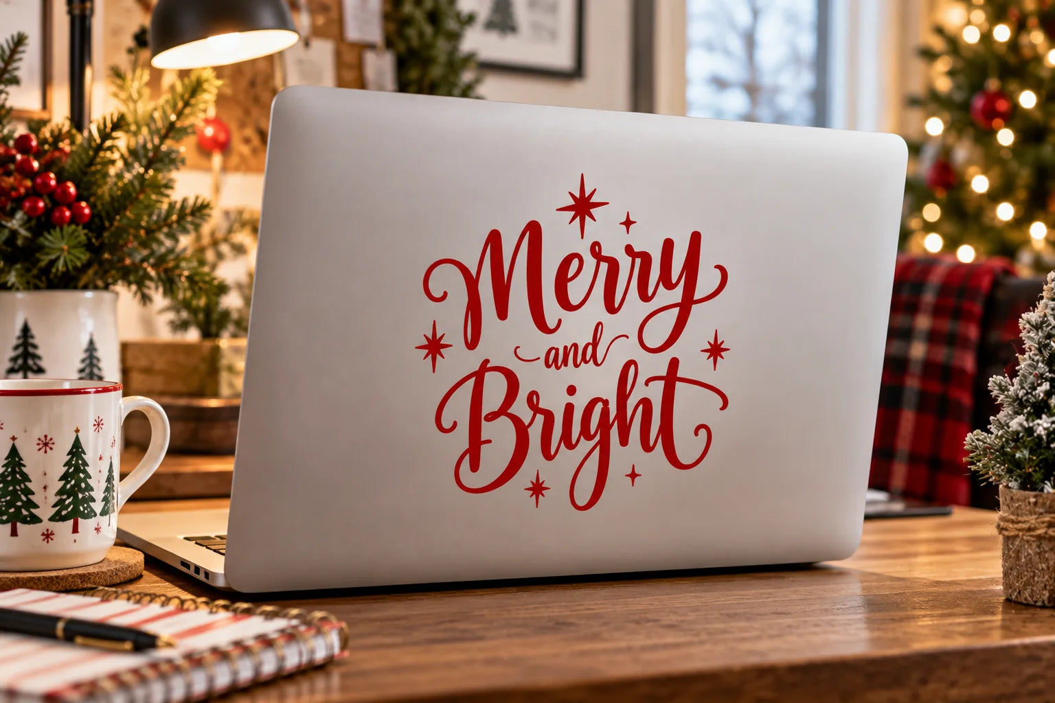 Illustrative Christmas Quote Decals vinyl application in a realistic separate close-up lifestyle scene.