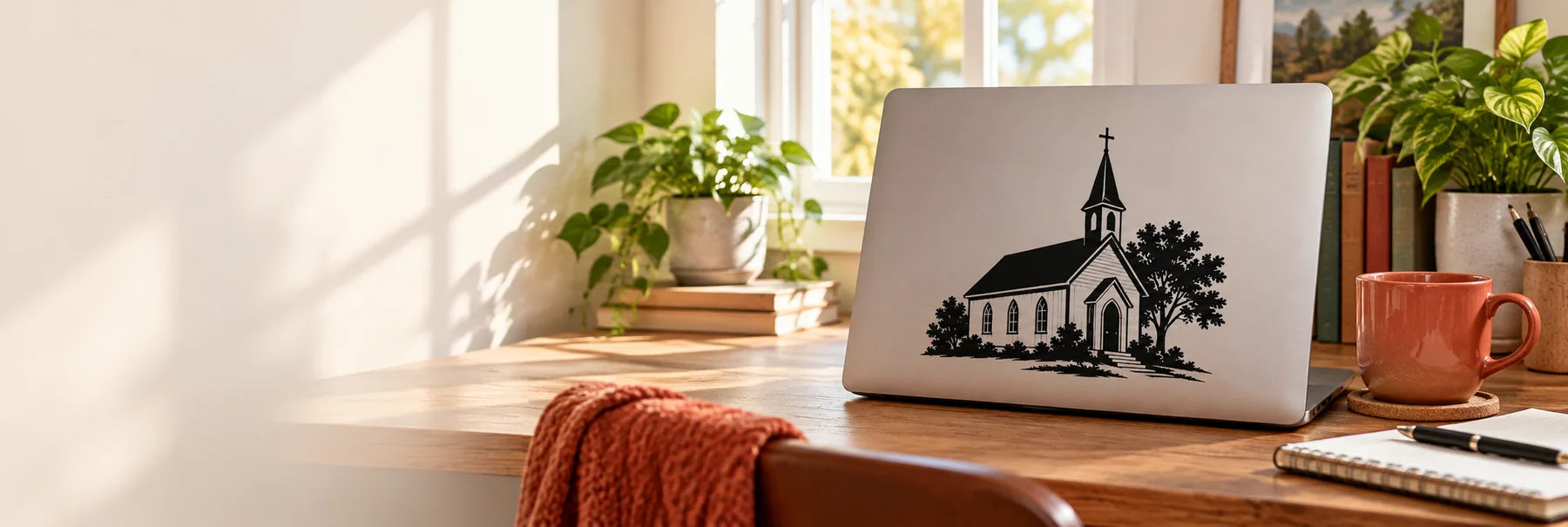 Illustrative Church Decals vinyl application in a realistic panoramic lifestyle scene.