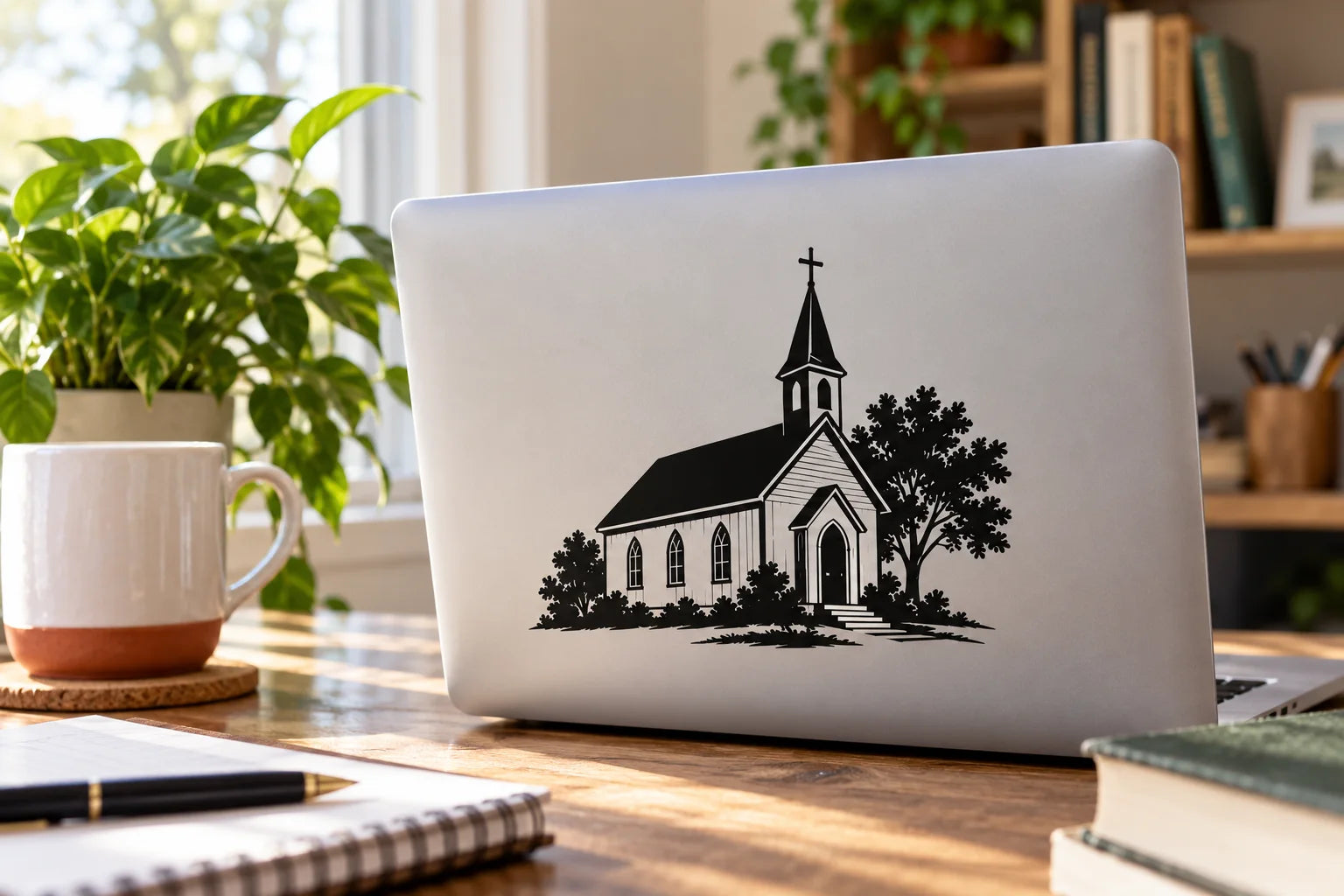 Illustrative Church Decals vinyl application in a realistic separate close-up lifestyle scene.