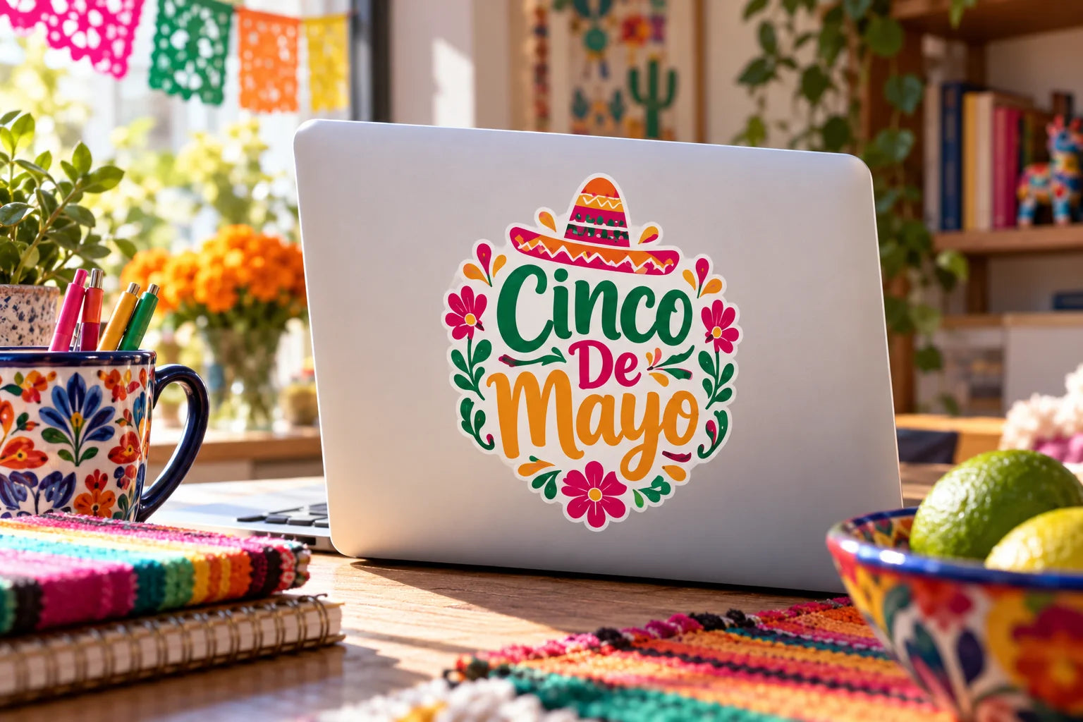 Illustrative Cinco De Mayo Decals vinyl application in a realistic separate close-up lifestyle scene.