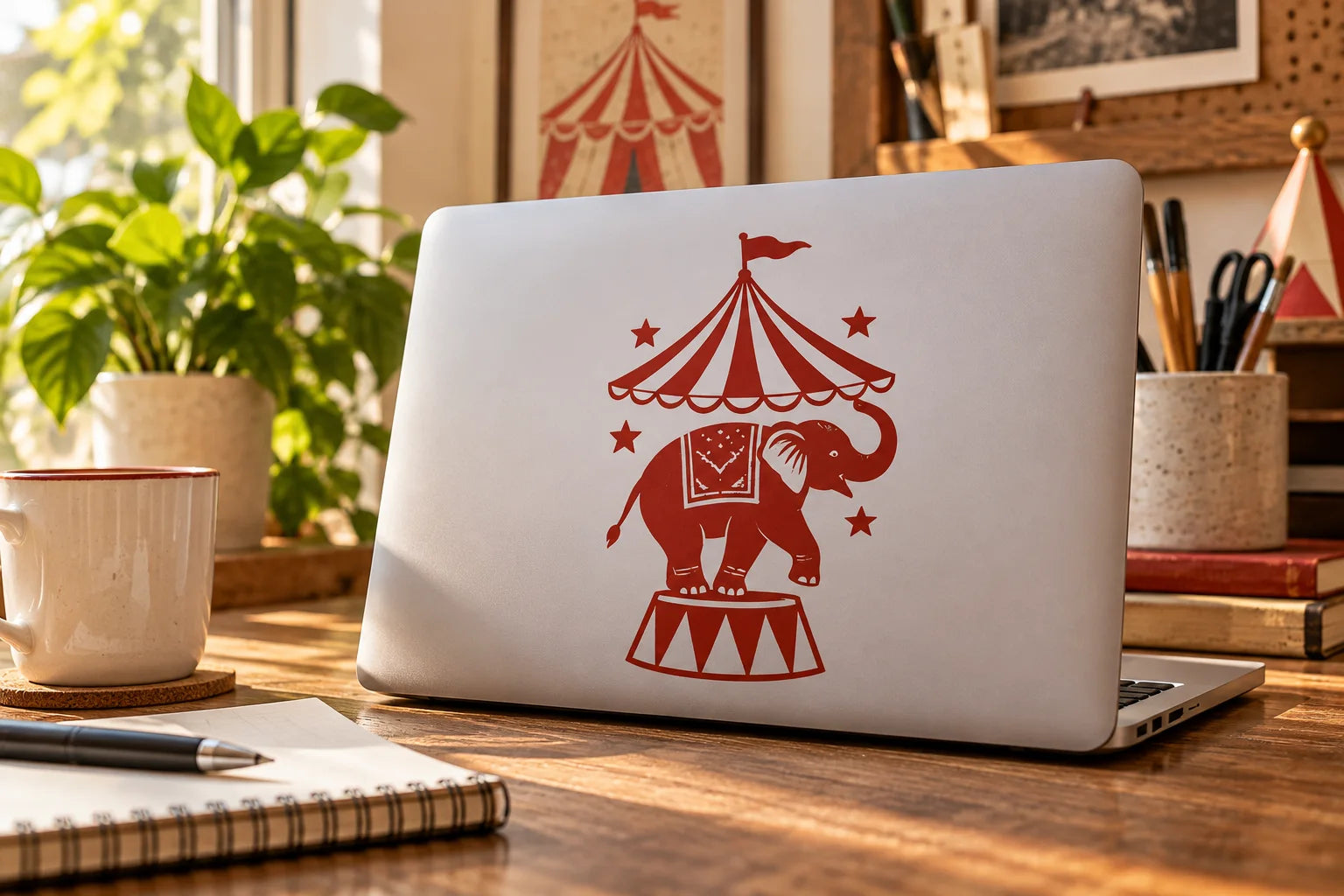 Illustrative Circus Decals vinyl application in a realistic separate close-up lifestyle scene.