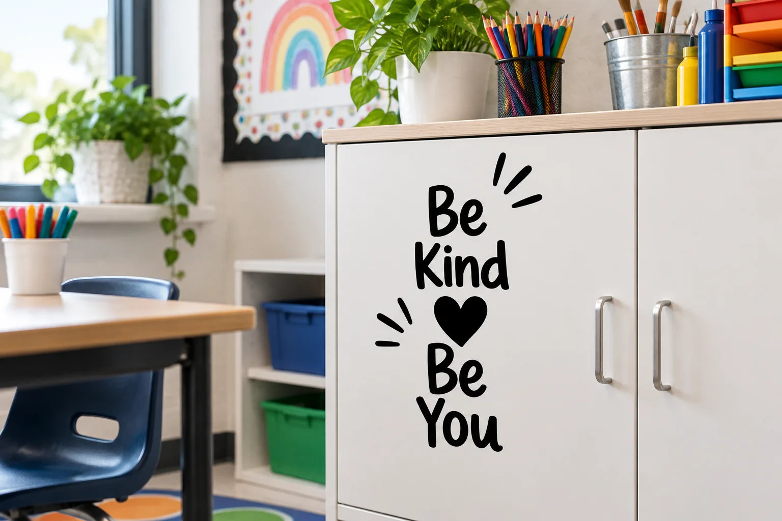 Illustrative Classroom Decals vinyl application in a realistic separate close-up lifestyle scene.