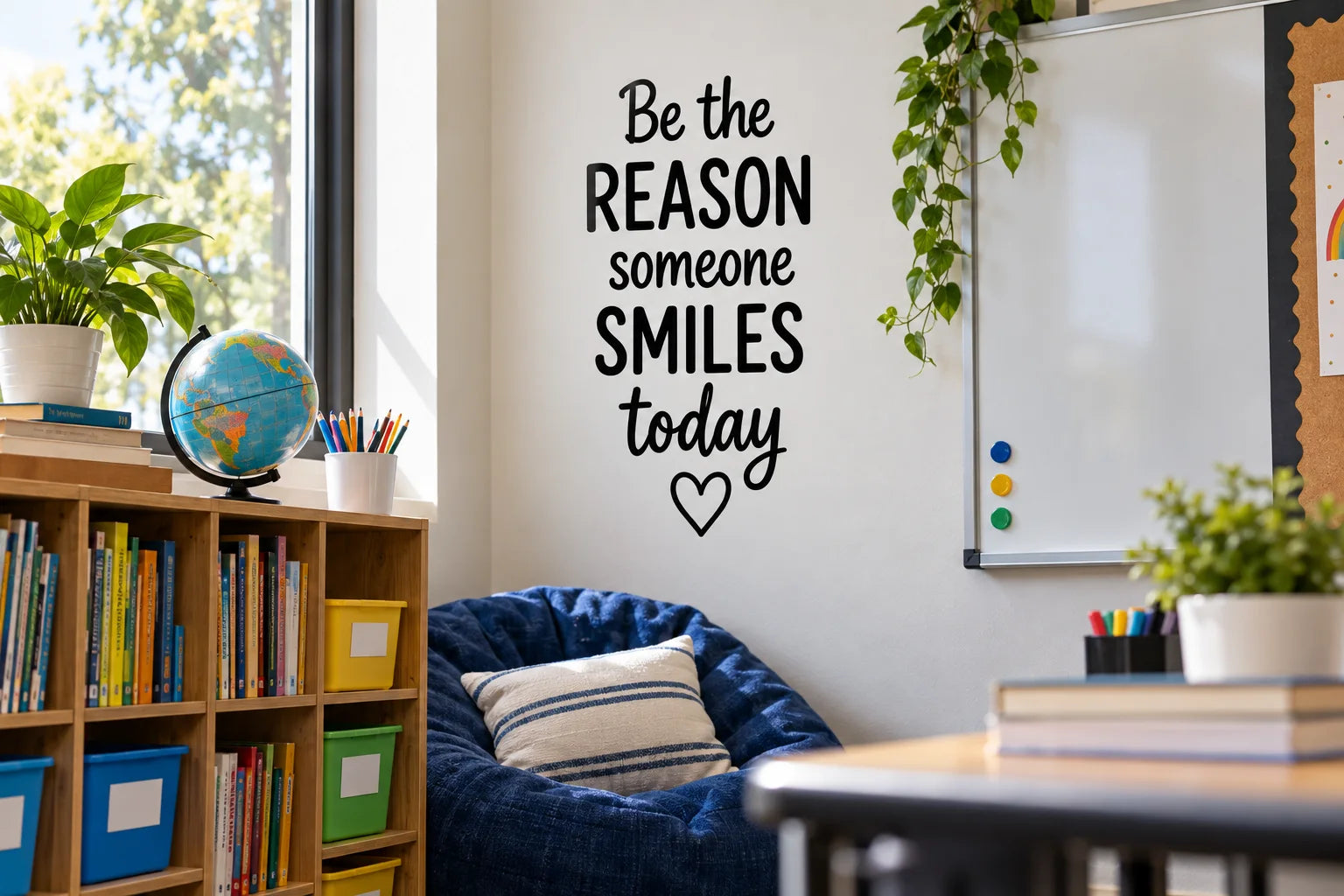 Illustrative Classroom Wall Quote Decals vinyl application in a realistic separate close-up lifestyle scene.