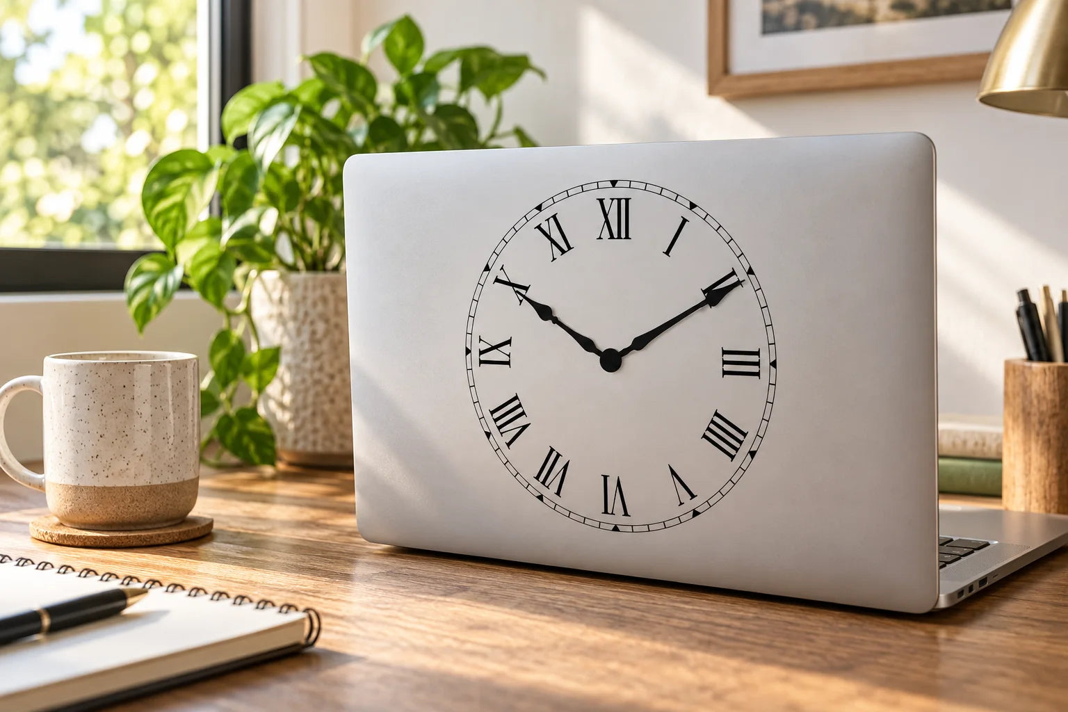 Illustrative Clock Face Decals vinyl application in a realistic separate close-up lifestyle scene.