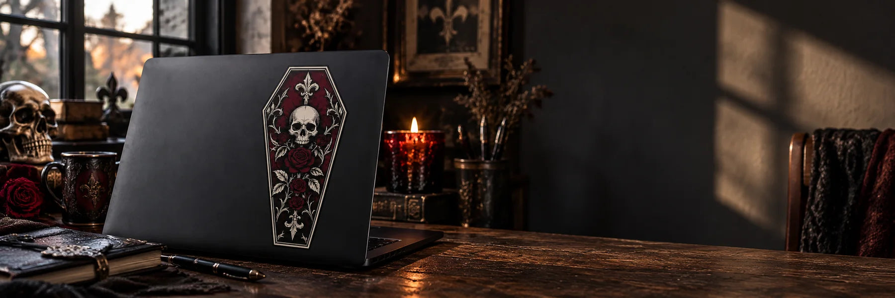 Illustrative Coffin Decals vinyl application in a realistic panoramic lifestyle scene.