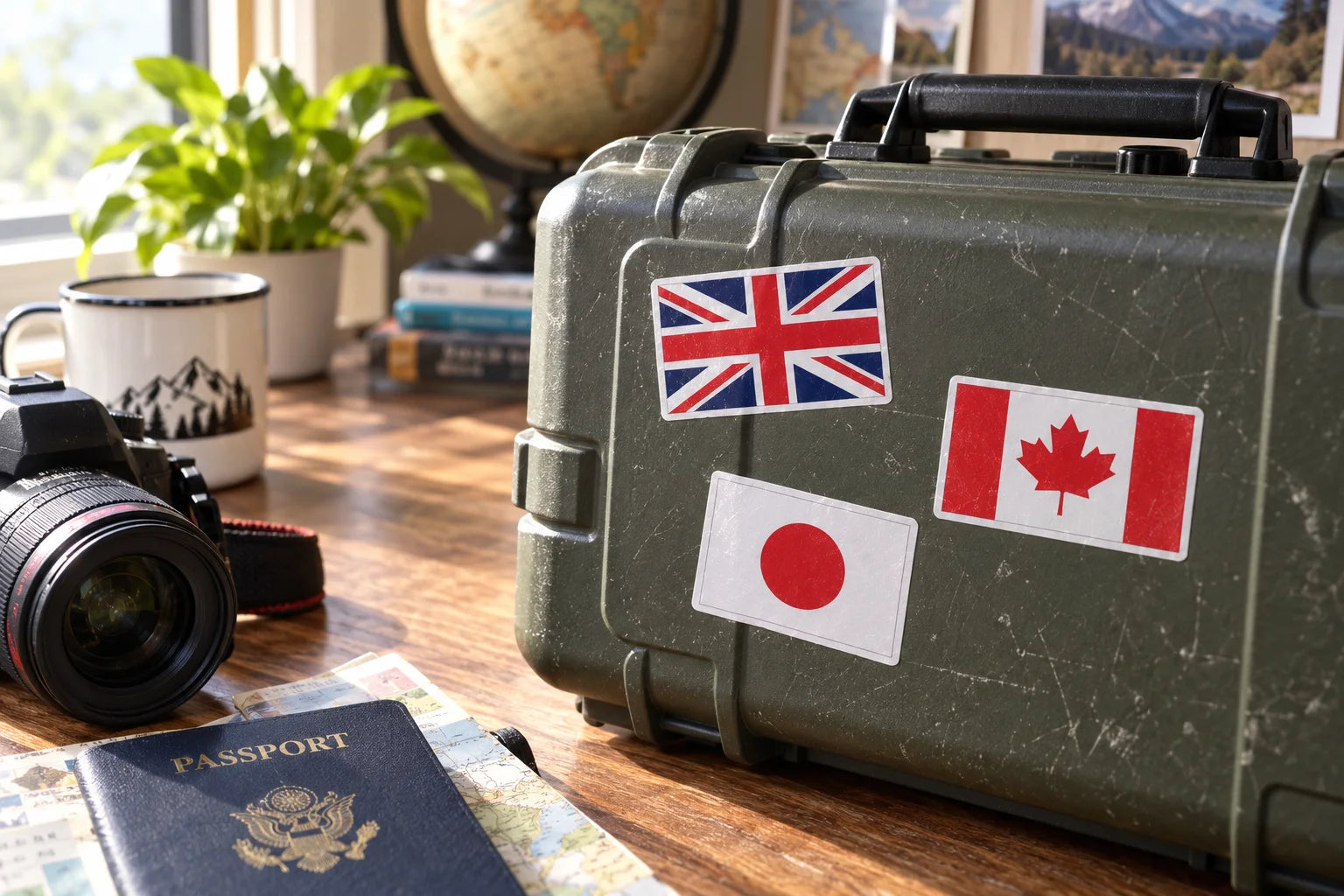 Illustrative Country Flag Decals vinyl application in a realistic separate close-up lifestyle scene.