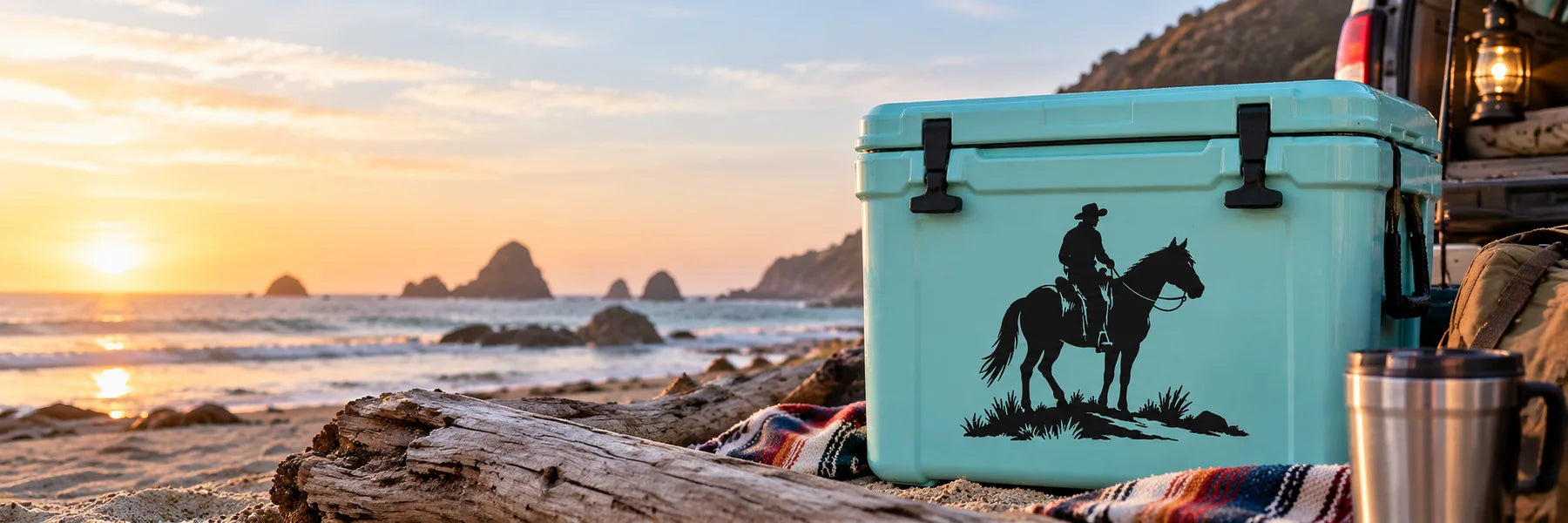 Illustrative Cowboy Decals vinyl application in a realistic panoramic lifestyle scene.