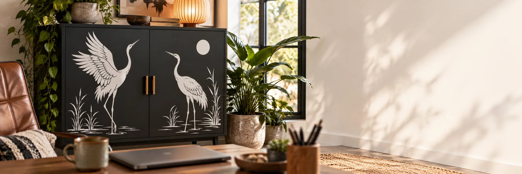 Illustrative Crane Decals vinyl application in a realistic panoramic lifestyle scene.