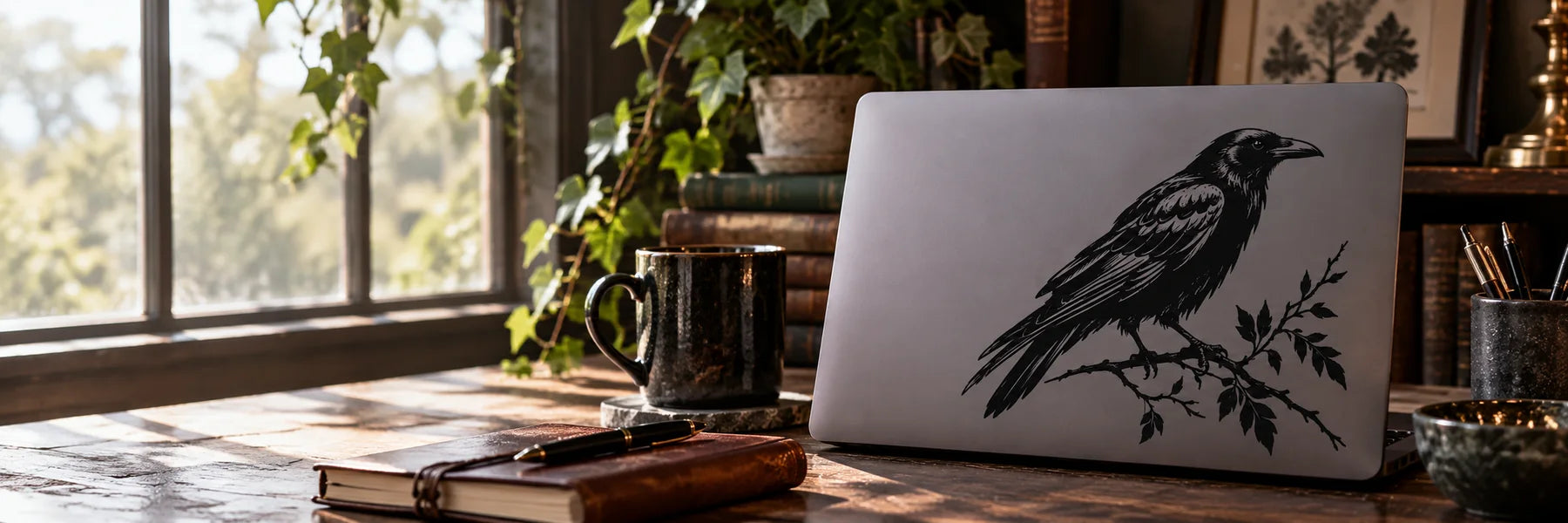 Illustrative Crow Decals vinyl application in a realistic panoramic lifestyle scene.