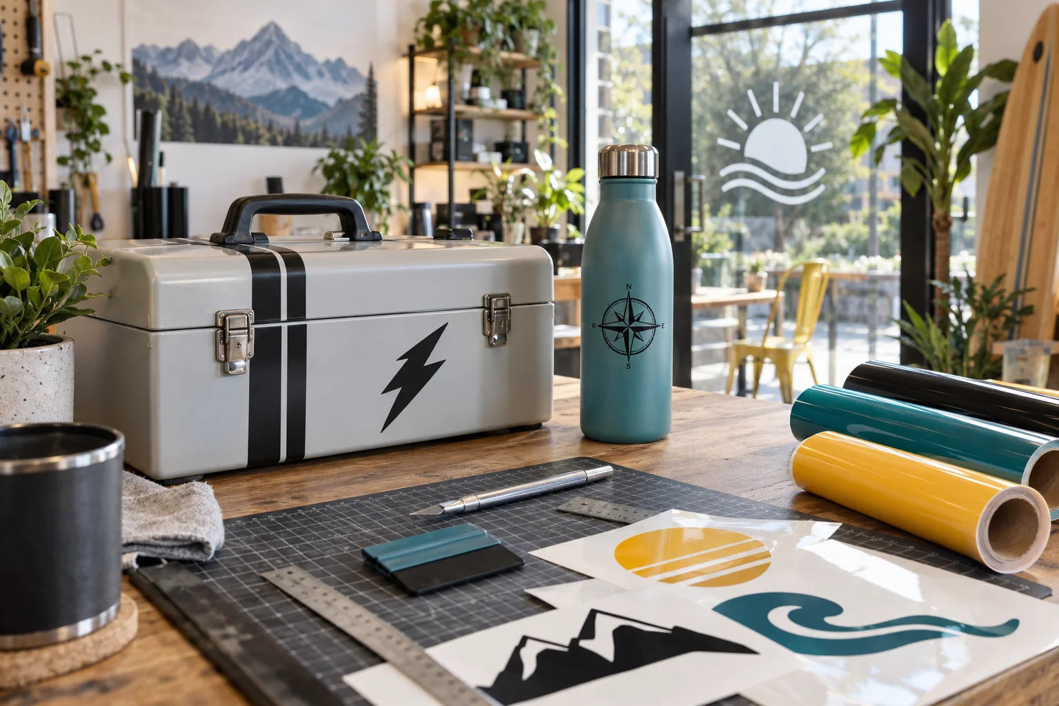 Original illustrative Custom Vinyl Decals application scene, distinct from the hero.