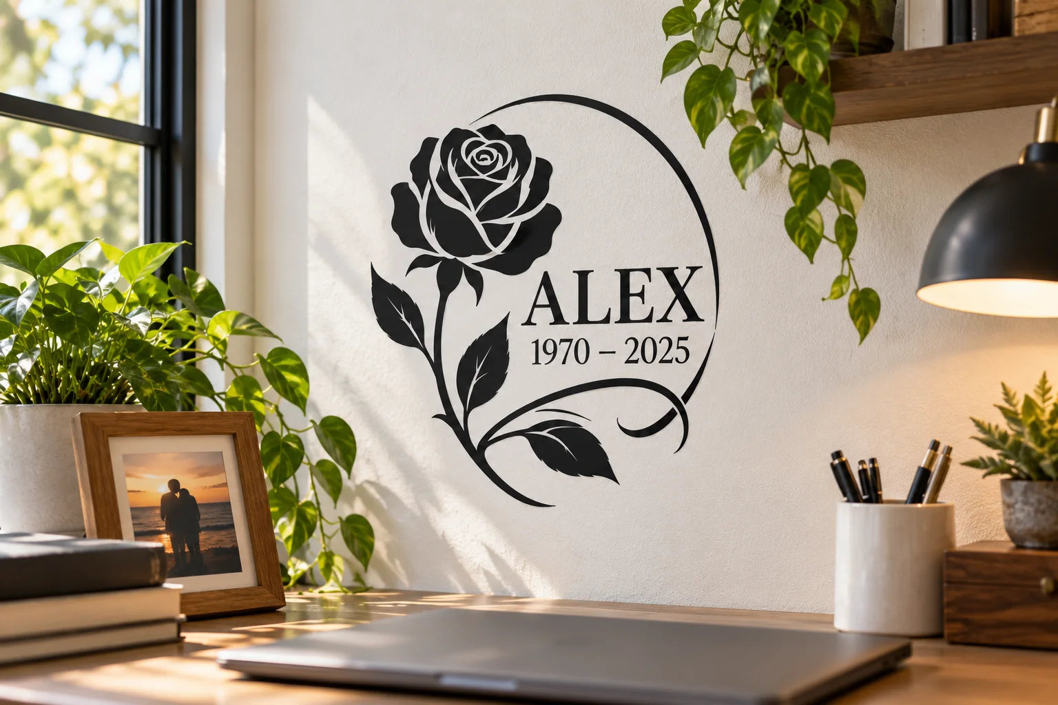 Illustrative Custom Printed In Loving Memory vinyl application in a realistic separate close-up lifestyle scene.