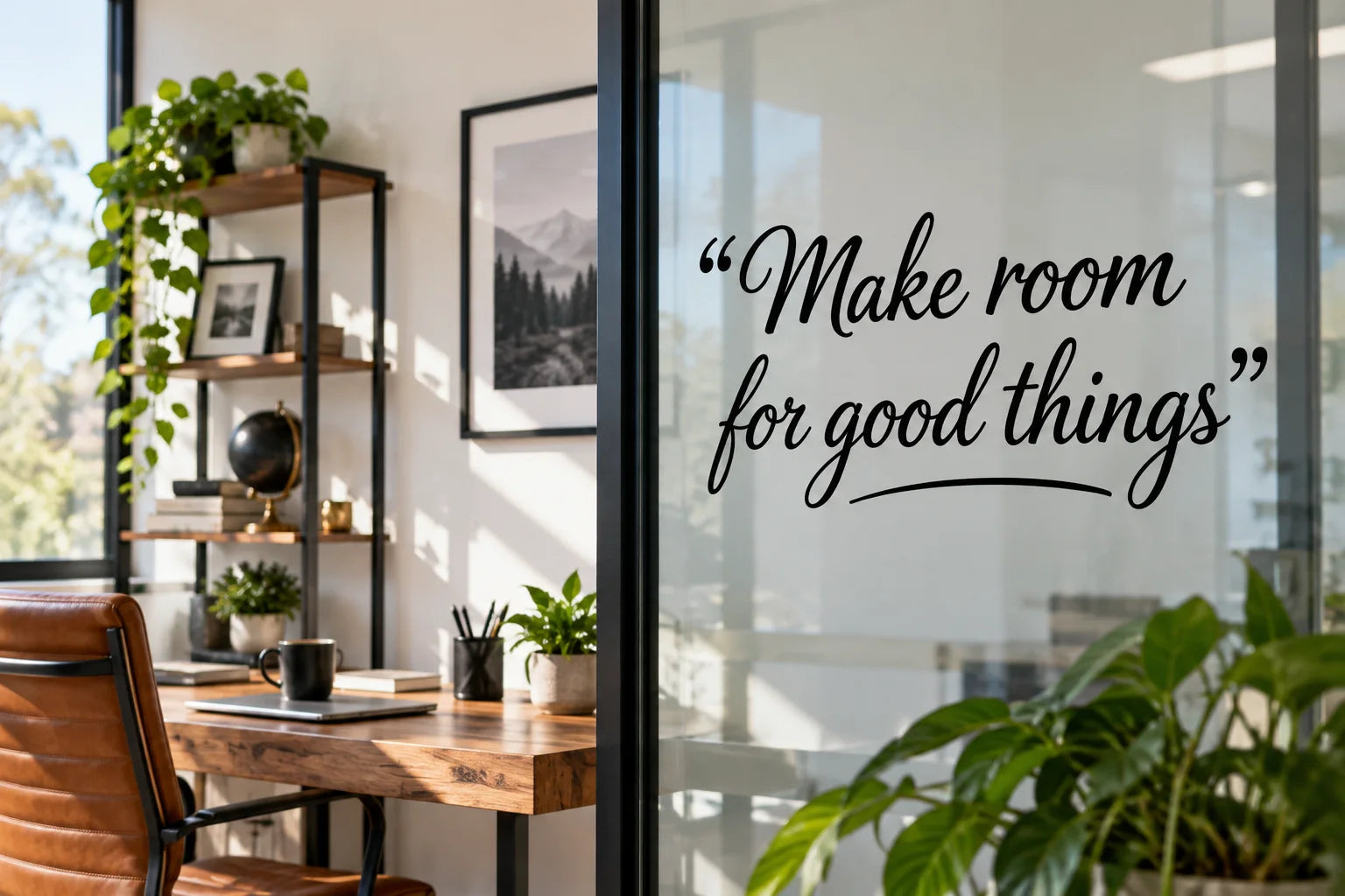Illustrative Create Your Own Quote vinyl application in a realistic separate close-up lifestyle scene.