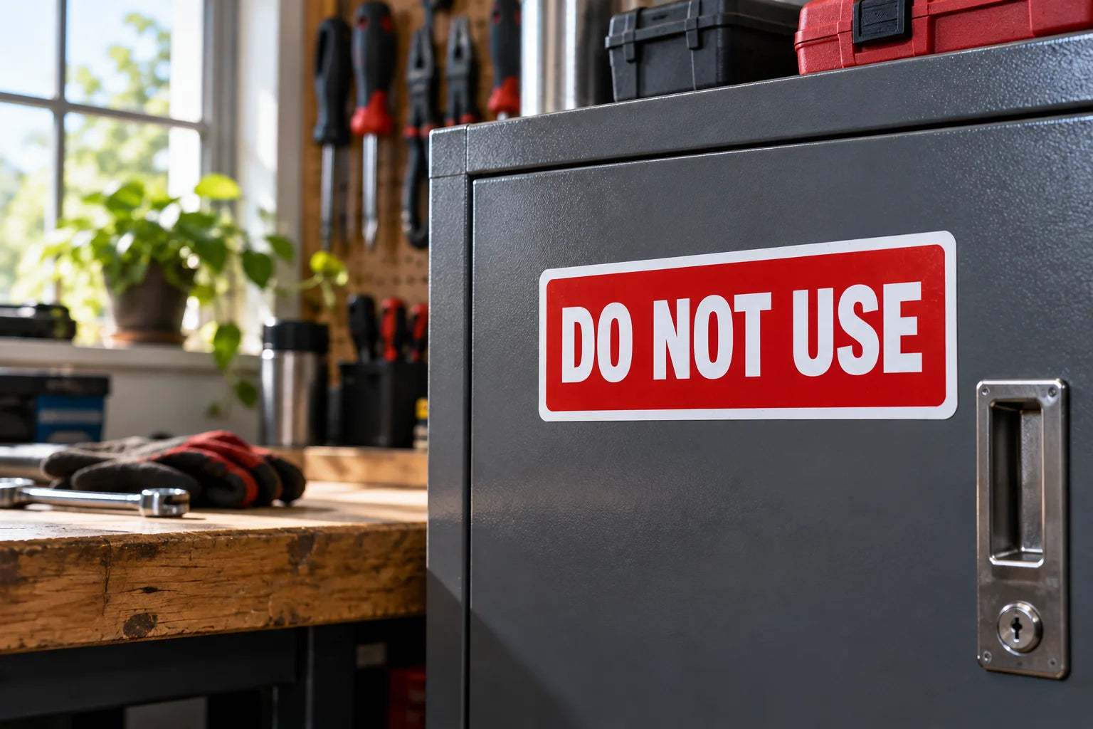 Illustrative Do Not Use Sign Decals vinyl application in a realistic separate close-up lifestyle scene.