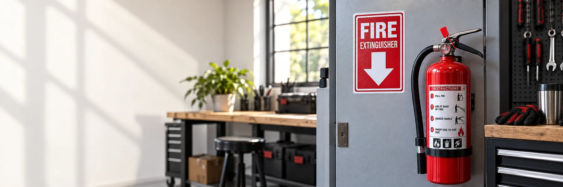 Illustrative Fire Sign Stickers vinyl application in a realistic panoramic lifestyle scene.