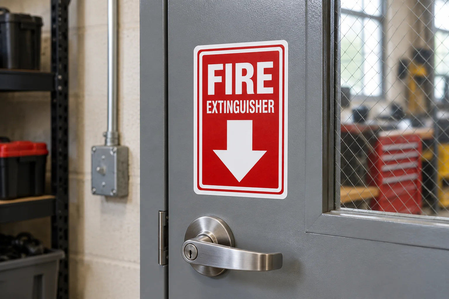 Illustrative Fire Sign Stickers vinyl application in a realistic separate close-up lifestyle scene.