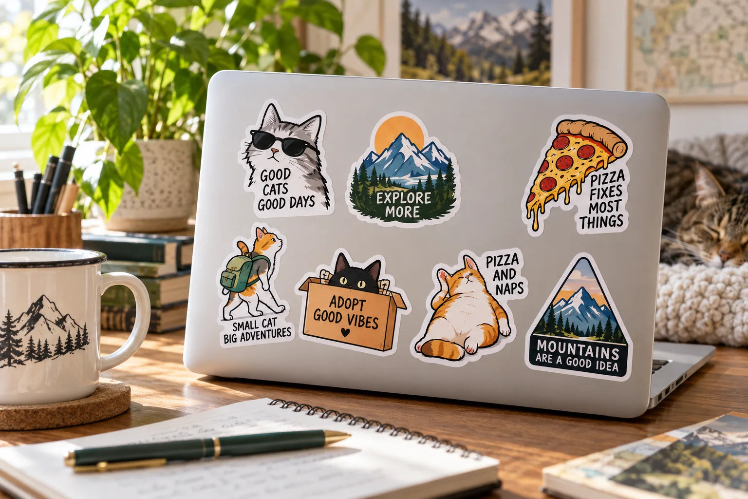 Illustrative Fun Sign Stickers vinyl application in a realistic separate close-up lifestyle scene.