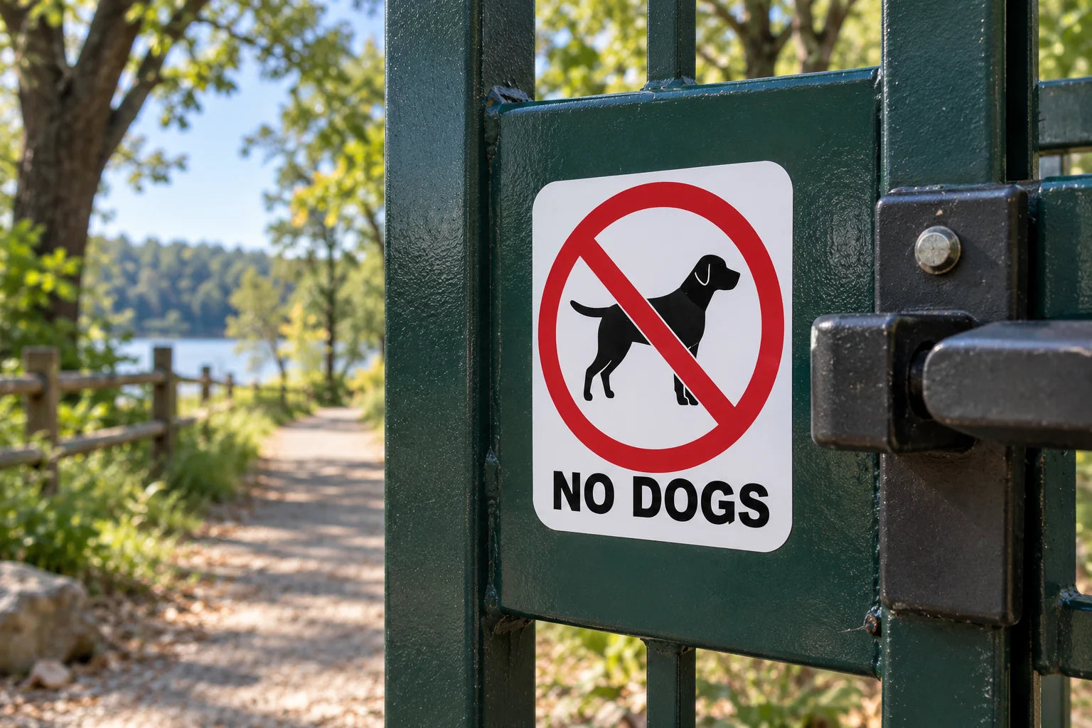 Illustrative No Dog Stickers vinyl application in a realistic separate close-up lifestyle scene.