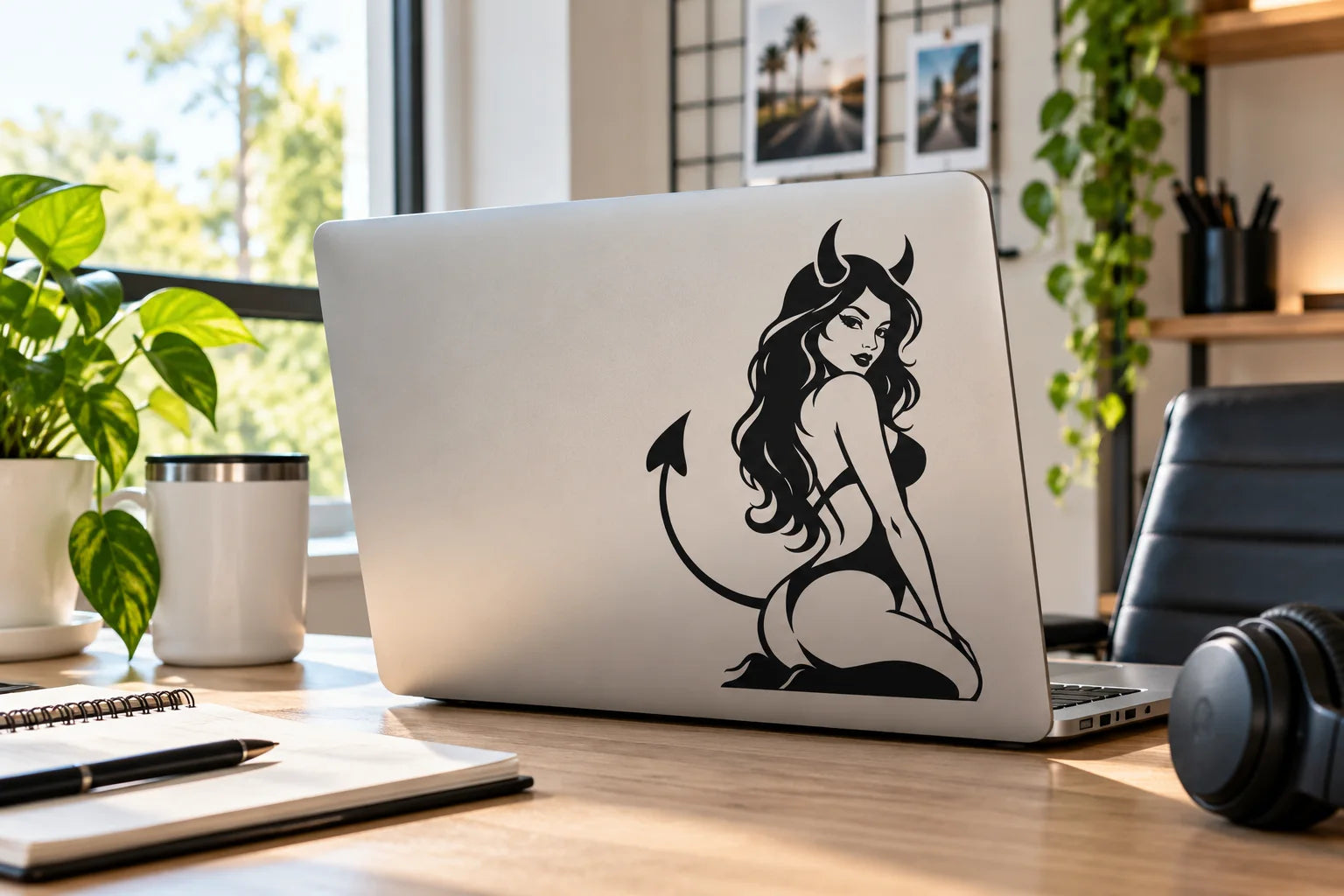 Illustrative Devil Girl Decals vinyl application in a realistic separate close-up lifestyle scene.
