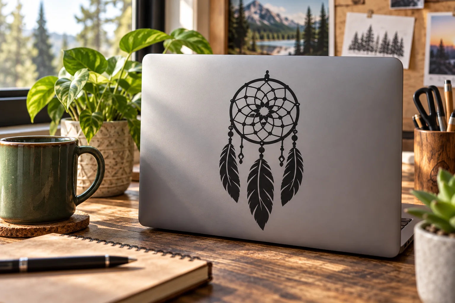 Illustrative Dream Catcher Decals vinyl application in a realistic separate close-up lifestyle scene.