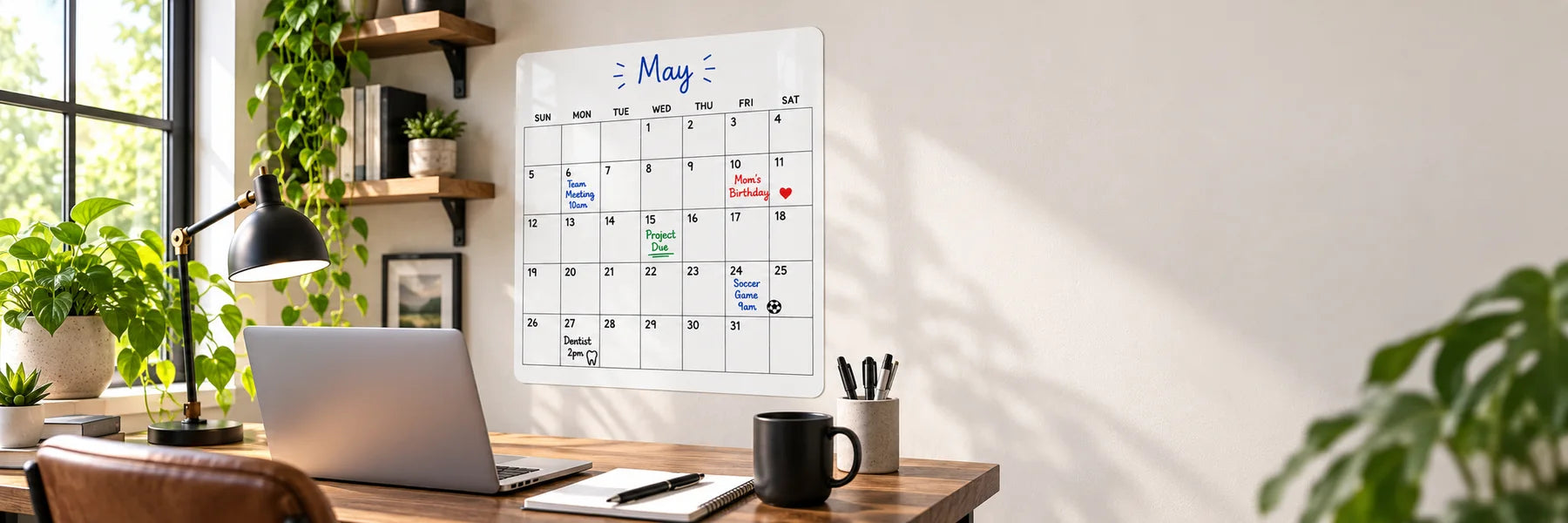 Illustrative Dry Erase Stickers vinyl application in a realistic panoramic lifestyle scene.