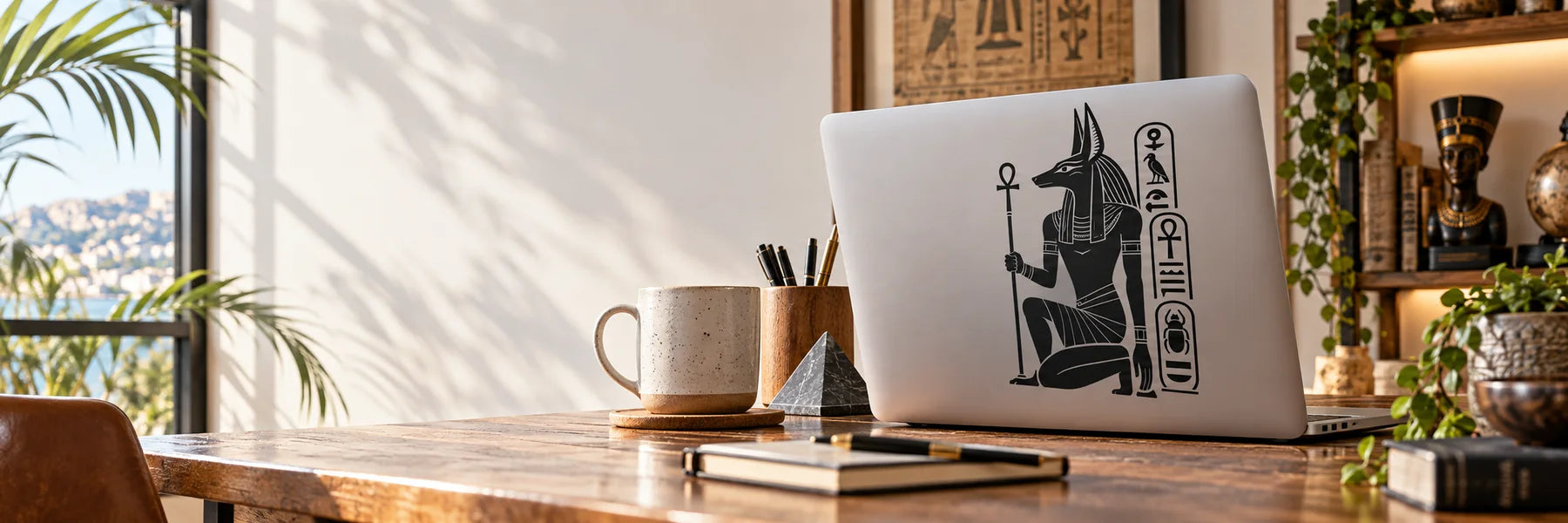 Illustrative Egyptian Decals vinyl application in a realistic panoramic lifestyle scene.