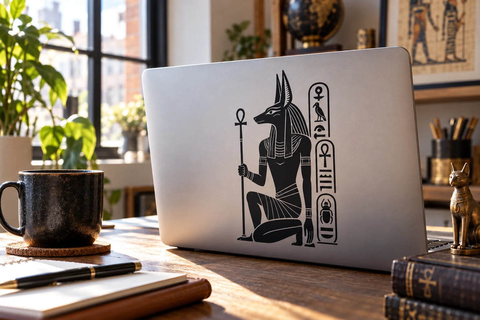 Illustrative Egyptian Decals vinyl application in a realistic separate close-up lifestyle scene.