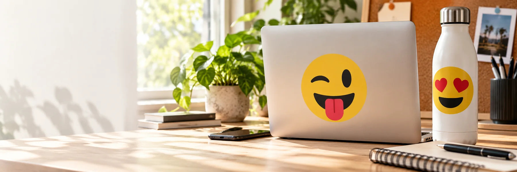 Illustrative Emoji Decals vinyl application in a realistic panoramic lifestyle scene.