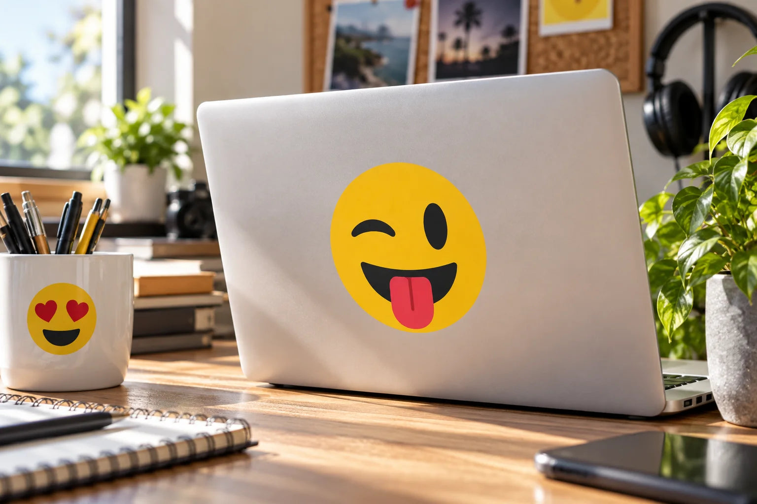 Illustrative Emoji Decals vinyl application in a realistic separate close-up lifestyle scene.