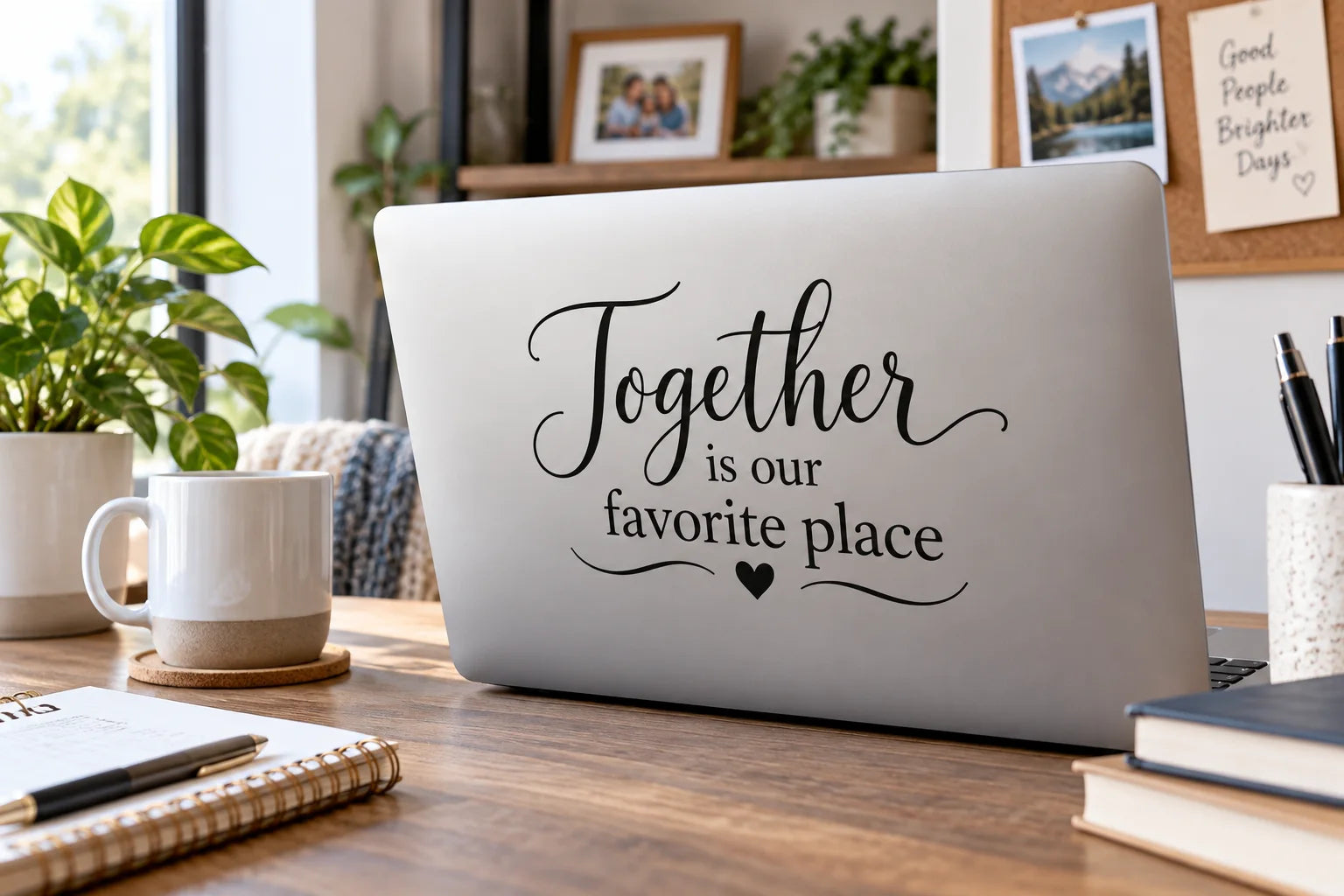 Illustrative Family and Friend Quote Decals vinyl application in a realistic separate close-up lifestyle scene.