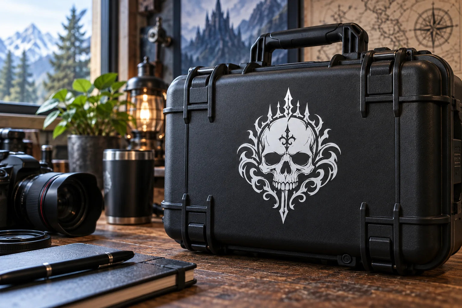 Illustrative Fantasy Skull Decals vinyl application in a realistic separate close-up lifestyle scene.