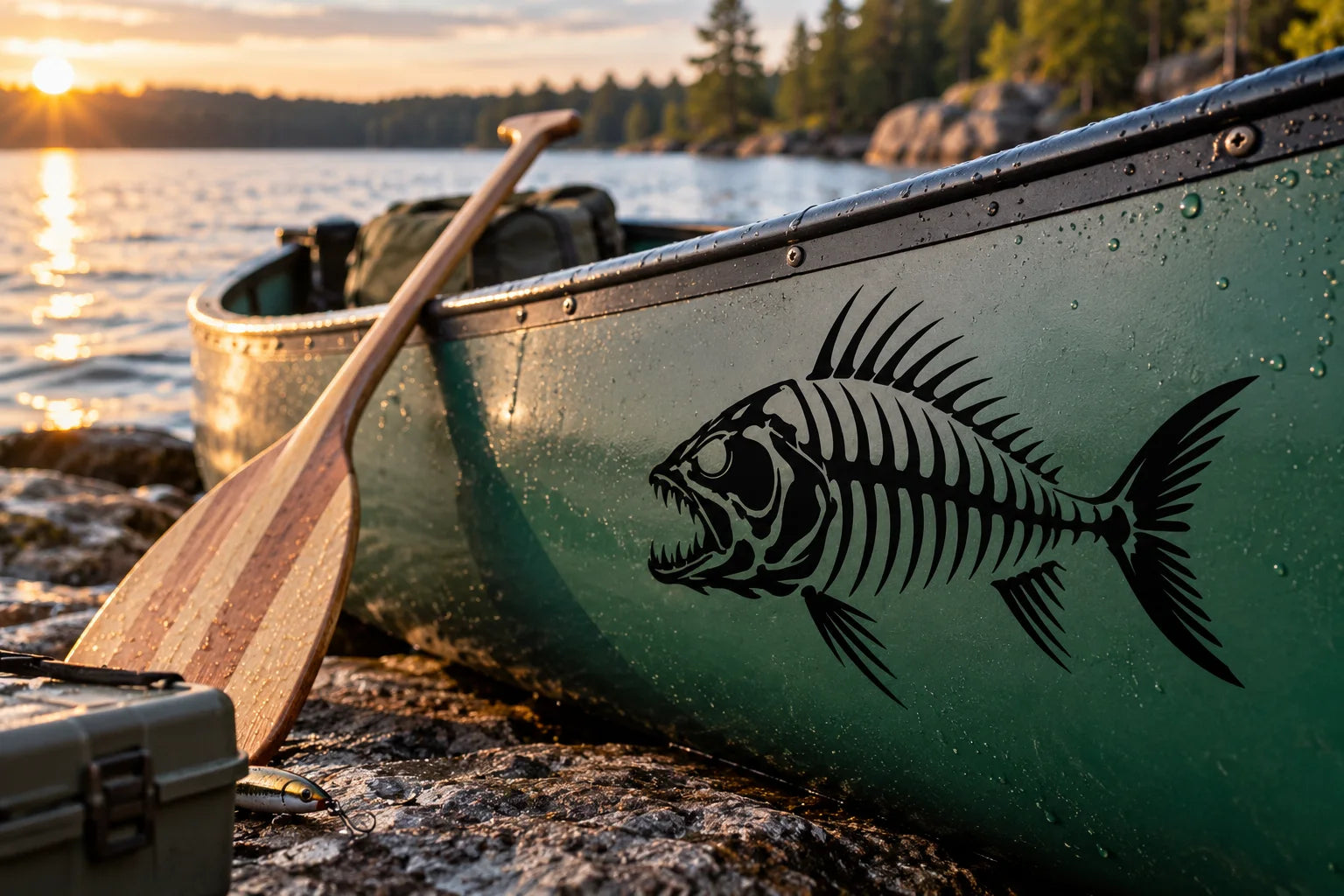 Illustrative Fish Skull Decals vinyl application in a realistic separate close-up lifestyle scene.