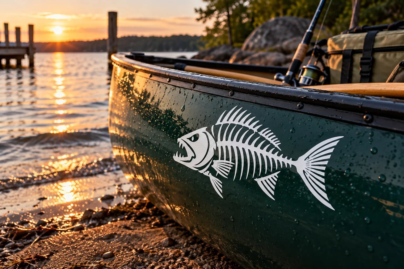 Illustrative Fish Skeleton Decals vinyl application in a realistic separate close-up lifestyle scene.