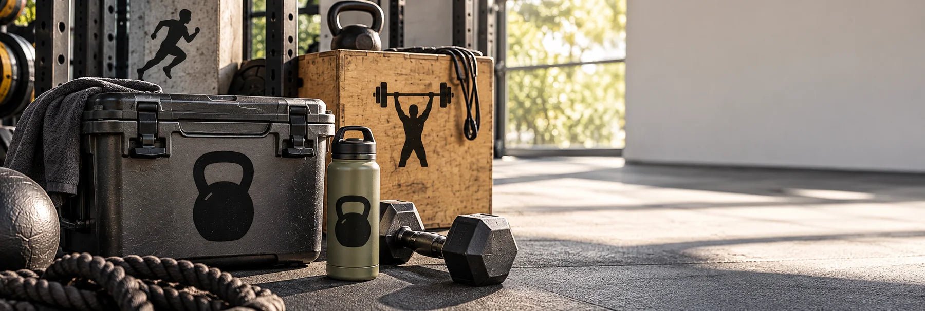 Illustrative Fitness Decals vinyl application in a realistic panoramic lifestyle scene.