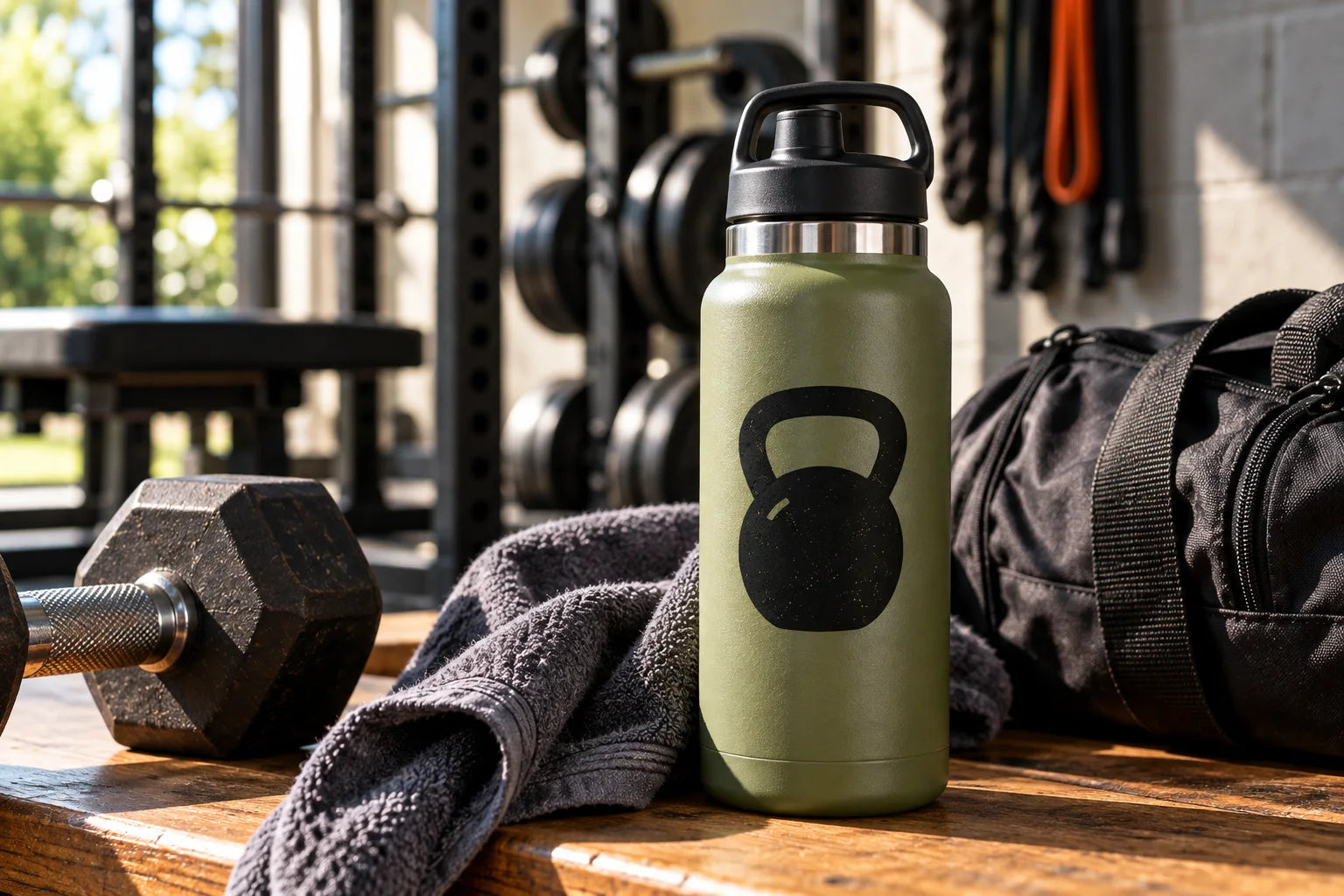 Illustrative Fitness Decals vinyl application in a realistic separate close-up lifestyle scene.