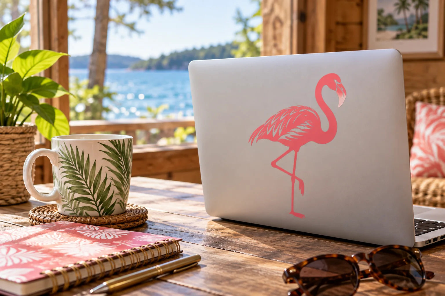 Illustrative Flamingo Decals vinyl application in a realistic separate close-up lifestyle scene.