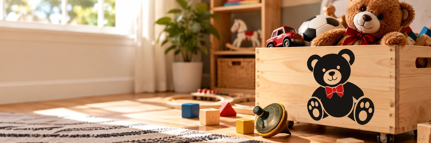 Illustrative Toy Stickers vinyl application in a realistic panoramic lifestyle scene.